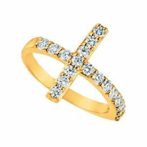 0.75 Carat Natural Diamond Cross Ring 14K Yellow Gold